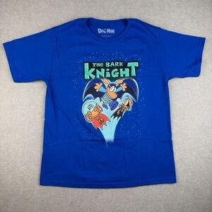Dog Man Bark Knight Movie Shirt Kids‎ 8 Blue Graphic Cartoon Comic Tee Cotton